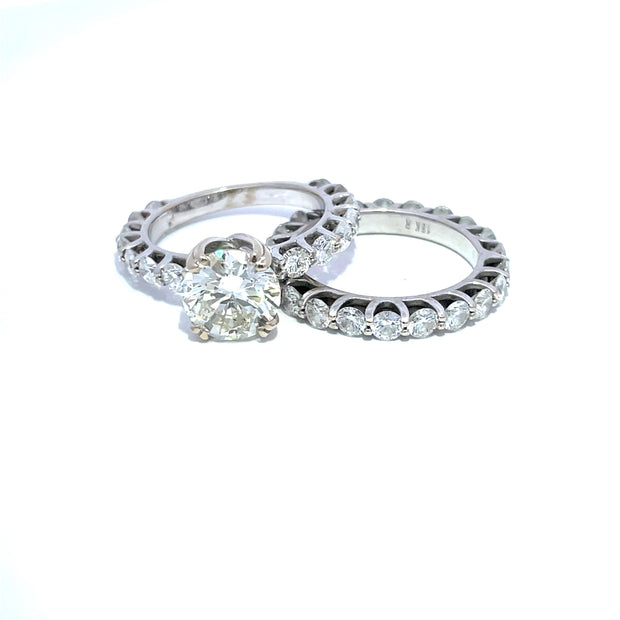 18K White Gold GIA Certified Natural Diamond Bridal Set Rings