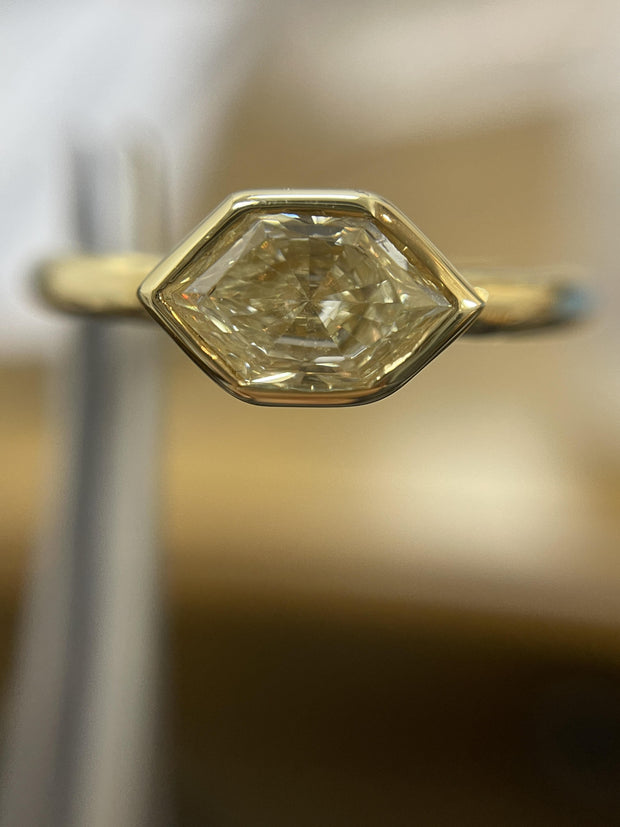 18k Yellow Gold Natural 0.57ct Lozenge Diamond Bezel Ring