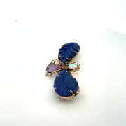 Multi Gemstone Inlaid Butterfly Brooch in 14k Yellow Gold