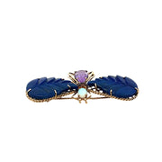 Multi Gemstone Inlaid Butterfly Brooch in 14k Yellow Gold