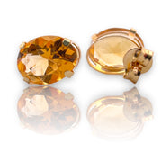 Golden Glow Oval Citrine Stud Earrings in 14K Yellow Gold