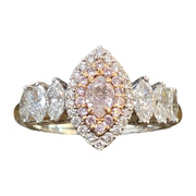 Blushing Elegance: 18K White Gold Pink Marquise Natural Diamond Ring