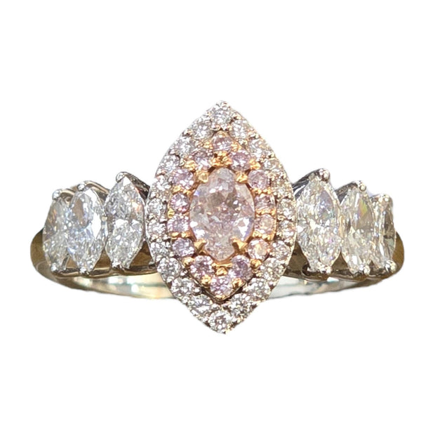 Blushing Elegance: 18K White Gold Pink Marquise Natural Diamond Ring