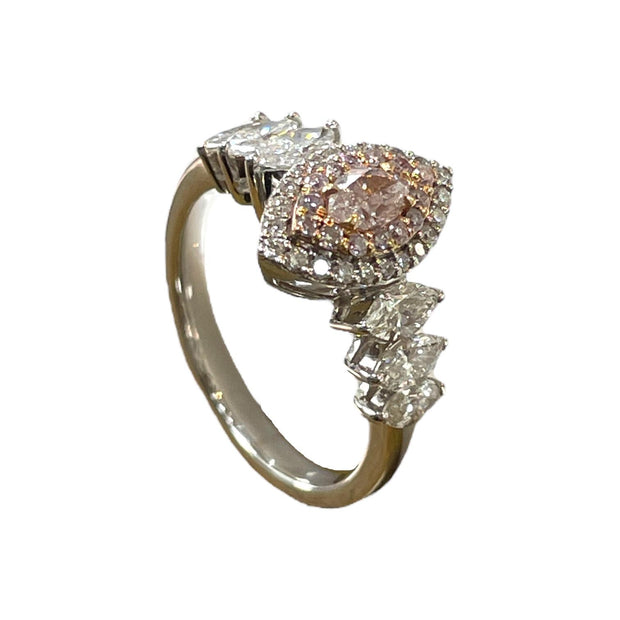 Blushing Elegance: 18K White Gold Pink Marquise Natural Diamond Ring