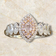 Blushing Elegance: 18K White Gold Pink Marquise Natural Diamond Ring