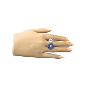 Sapphire and Natural Diamond Flower Cuff Ring 18K White Gold