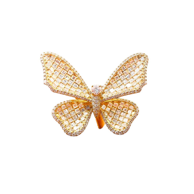 18K Yellow Gold Big Butterfly Cocktail Ring - 4.50 TCW