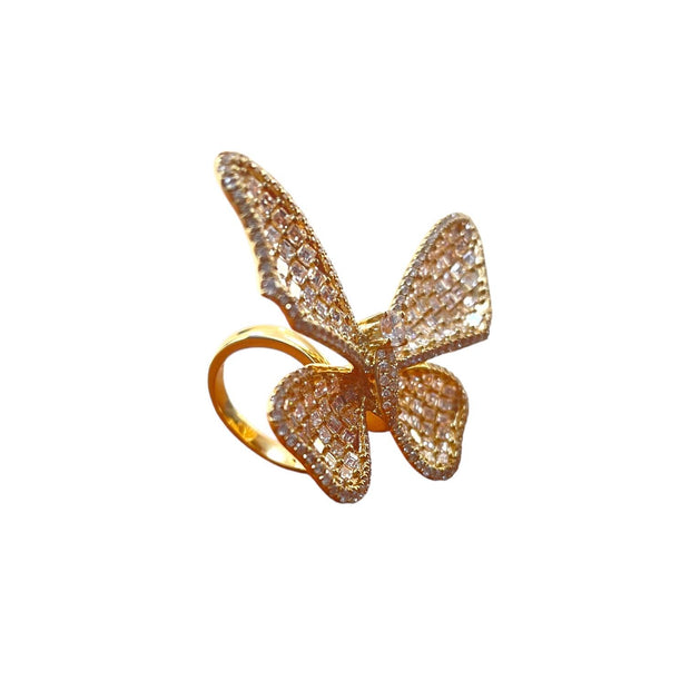 18K Yellow Gold Big Butterfly Cocktail Ring - 4.50 TCW