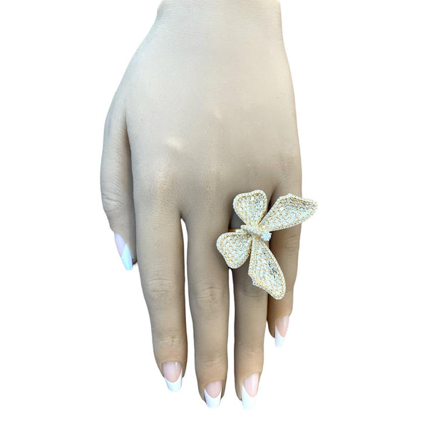 18K Yellow Gold Big Butterfly Cocktail Ring - 4.50 TCW
