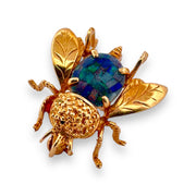 "Buzzy Treasure" Citrine & Natural Diamond Bee Brooch in 14K Yellow Gold