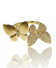 Cuff Butterfly Natural Diamond Ring in 14K Yellow Gold