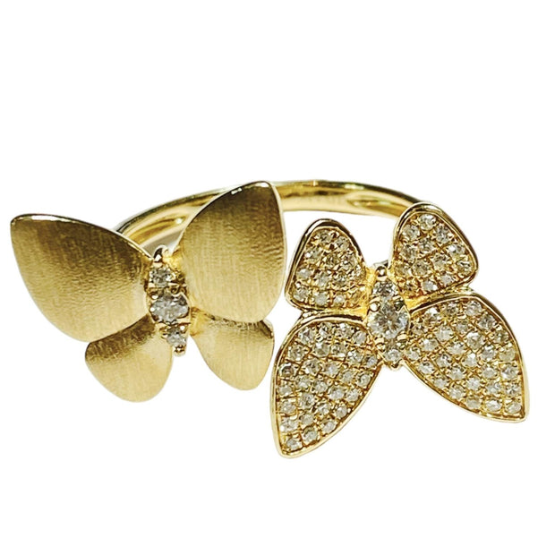 Cuff Butterfly Natural Diamond Ring in 14K Yellow Gold