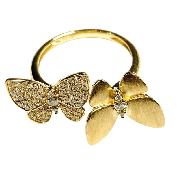 Cuff Butterfly Natural Diamond Ring in 14K Yellow Gold