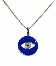 Royal Blue Enamel Eye Of God Natural Diamond Necklace in 14k White Gold