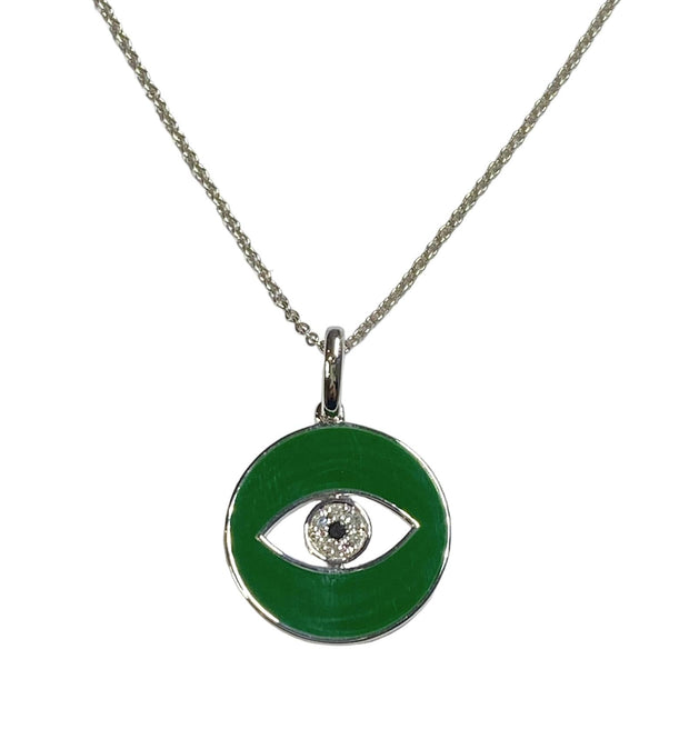 Hunter Green Enamel Eye Of God Natural Diamond Necklace