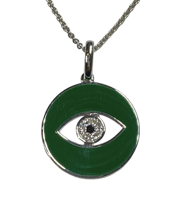 Hunter Green Enamel Eye Of God Natural Diamond Necklace