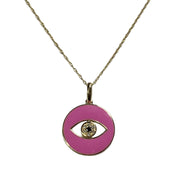 Fuchsia Pink Enamel Eye Of God Natural Diamond Necklace