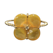 Golden Mother Of Pearl Clover Natural Diamond Ring 18K Yellow Gold