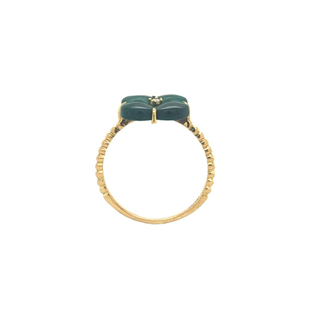 Malachite Clover Natural Diamond Ring 18K Yellow Gold