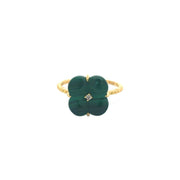 Malachite Clover Natural Diamond Ring 18K Yellow Gold