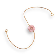 Rosy Mother Of Pearl Clover Natural Diamond Bracelet 18K Gold