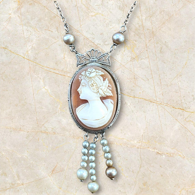 Antique Cameo Necklace in 14K White Gold