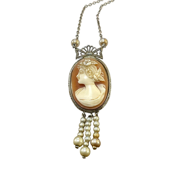 Antique Cameo Necklace in 14K White Gold