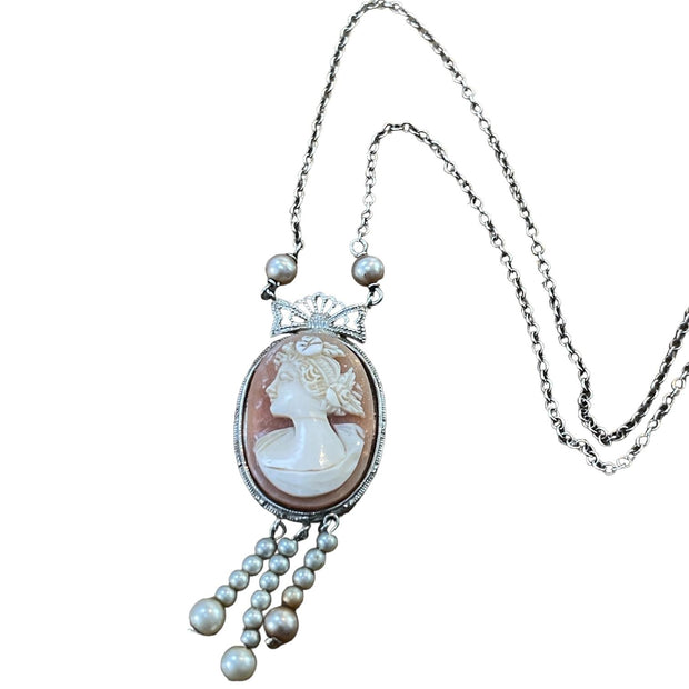 Antique Cameo Necklace in 14K White Gold