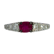 Antique 18K Ruby and Diamond Ring with Old Mine Cut Diamonds