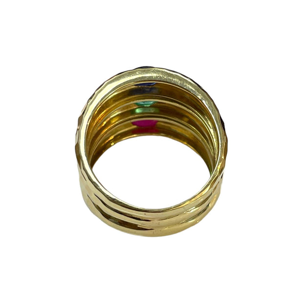 Yellow Gold Cabochon Multi-Gemstone and Diamond Ring