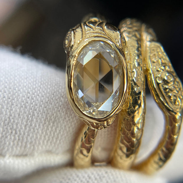 GIA Certified 1ct F VS1 Oval Diamond 18k Yellow Gold Snake Ring