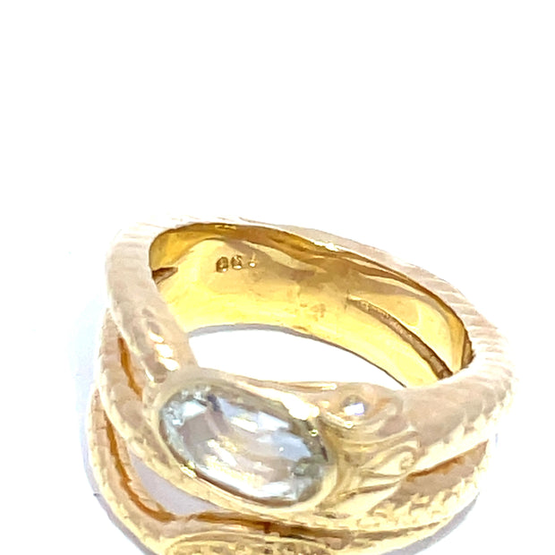 GIA Certified 1ct F VS1 Oval Diamond 18k Yellow Gold Snake Ring