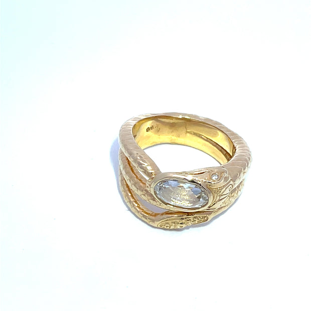 GIA Certified 1ct F VS1 Oval Diamond 18k Yellow Gold Snake Ring
