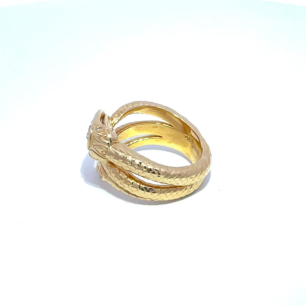 GIA Certified 1ct F VS1 Oval Diamond 18k Yellow Gold Snake Ring