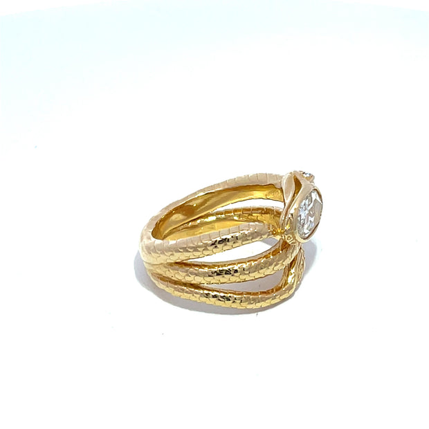 GIA Certified 1ct F VS1 Oval Diamond 18k Yellow Gold Snake Ring