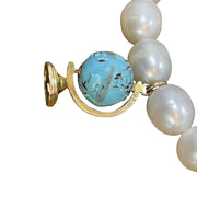 14k Yellow Gold Vintage Globe Charm Pearl Bracelet