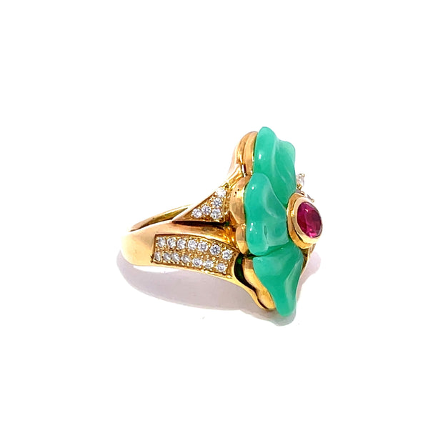 18k Yellow Gold Chalcedony, Ruby & Diamond size7.5 Fashion Ring
