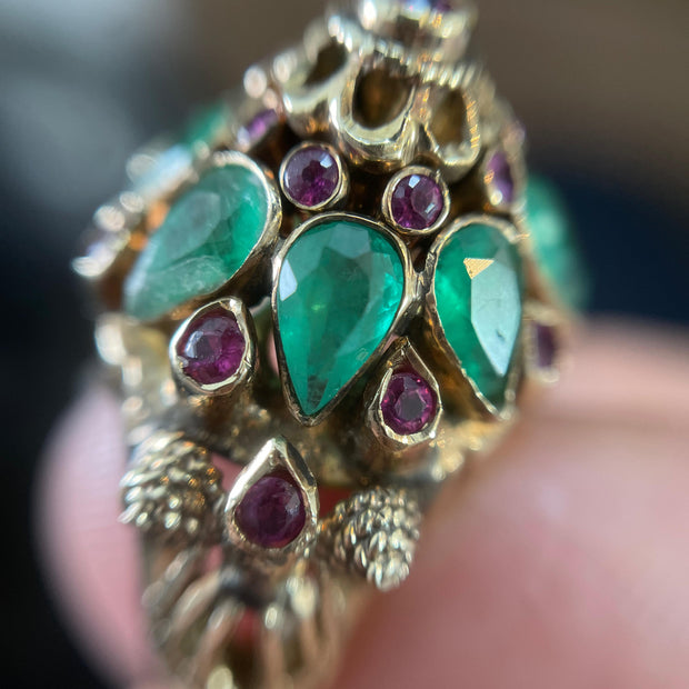 Vintage 14k Yellow Gold Emerald and Pink Sapphire Harem Ring