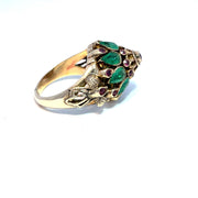 Vintage 14k Yellow Gold Emerald and Pink Sapphire Harem Ring