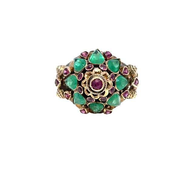 Vintage 14k Yellow Gold Emerald and Pink Sapphire Harem Ring