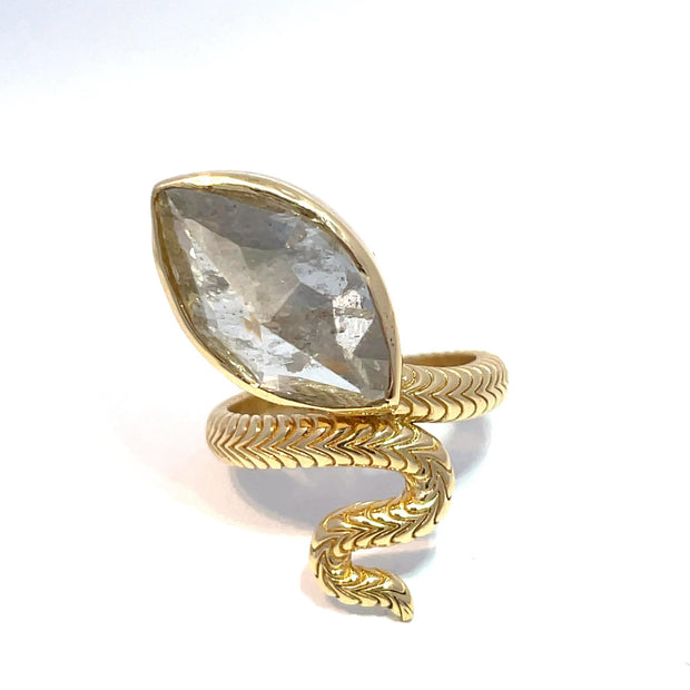 18k Yellow Gold 10.49ct Natural Marquise Cut Diamond Snake Ring