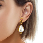 18k Yellow Gold  Large Mabe Pearl & Tourmaline Dangle Earrings