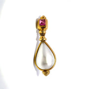 18k Yellow Gold  Large Mabe Pearl & Tourmaline Dangle Earrings