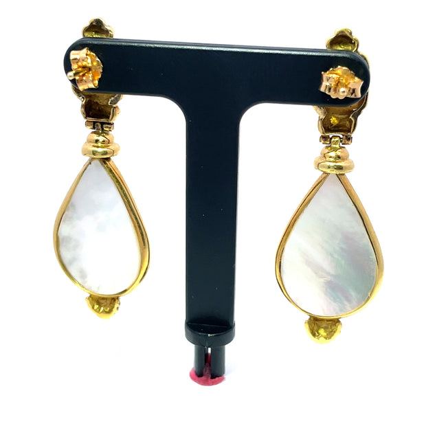 18k Yellow Gold  Large Mabe Pearl & Tourmaline Dangle Earrings