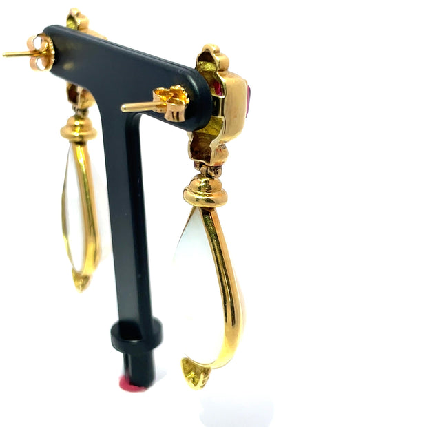 18k Yellow Gold  Large Mabe Pearl & Tourmaline Dangle Earrings