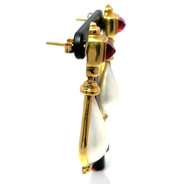 18k Yellow Gold  Large Mabe Pearl & Tourmaline Dangle Earrings