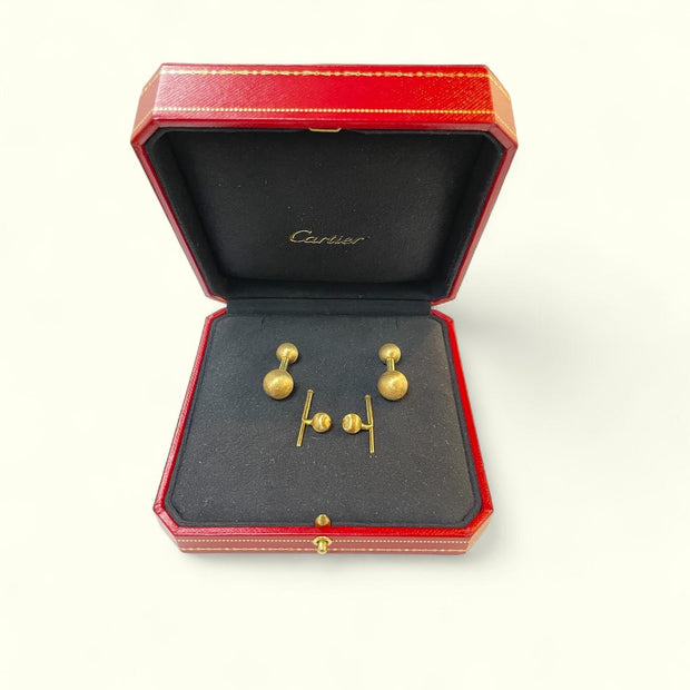 Cartier 14k Yellow Gold Dumbbell Cufflinks and Buttons set