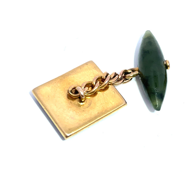 14k Yellow Gold Carved kiwi Design Jade Cufflinks