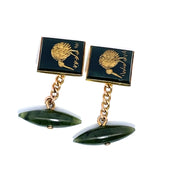14k Yellow Gold Carved kiwi Design Jade Cufflinks