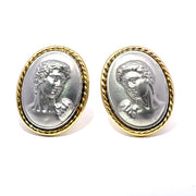 14k Yellow Gold Cameo man's Face mirror Portrait earrings